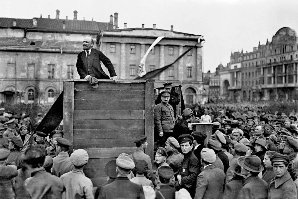 May 20, 1920 – Lenin was giving a speech in Moscow to a huge group of Soviet troops about to advance into Poland to defend it against counterrevolutionary forces during the civil war, who had invaded Soviet Ukraine earlier in the year.