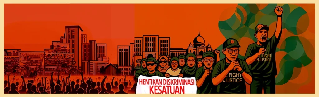2025 07 08 nube protes hari pekerja sepanduk sosialis alternatif “Suara yang Dibisukan”: Lebih 1,000 pekerja bank dan ahli kesatuan NUBE berhimpun di Putrajaya menuntut keadilan sempena Hari Pekerja Sosialis Alternatif