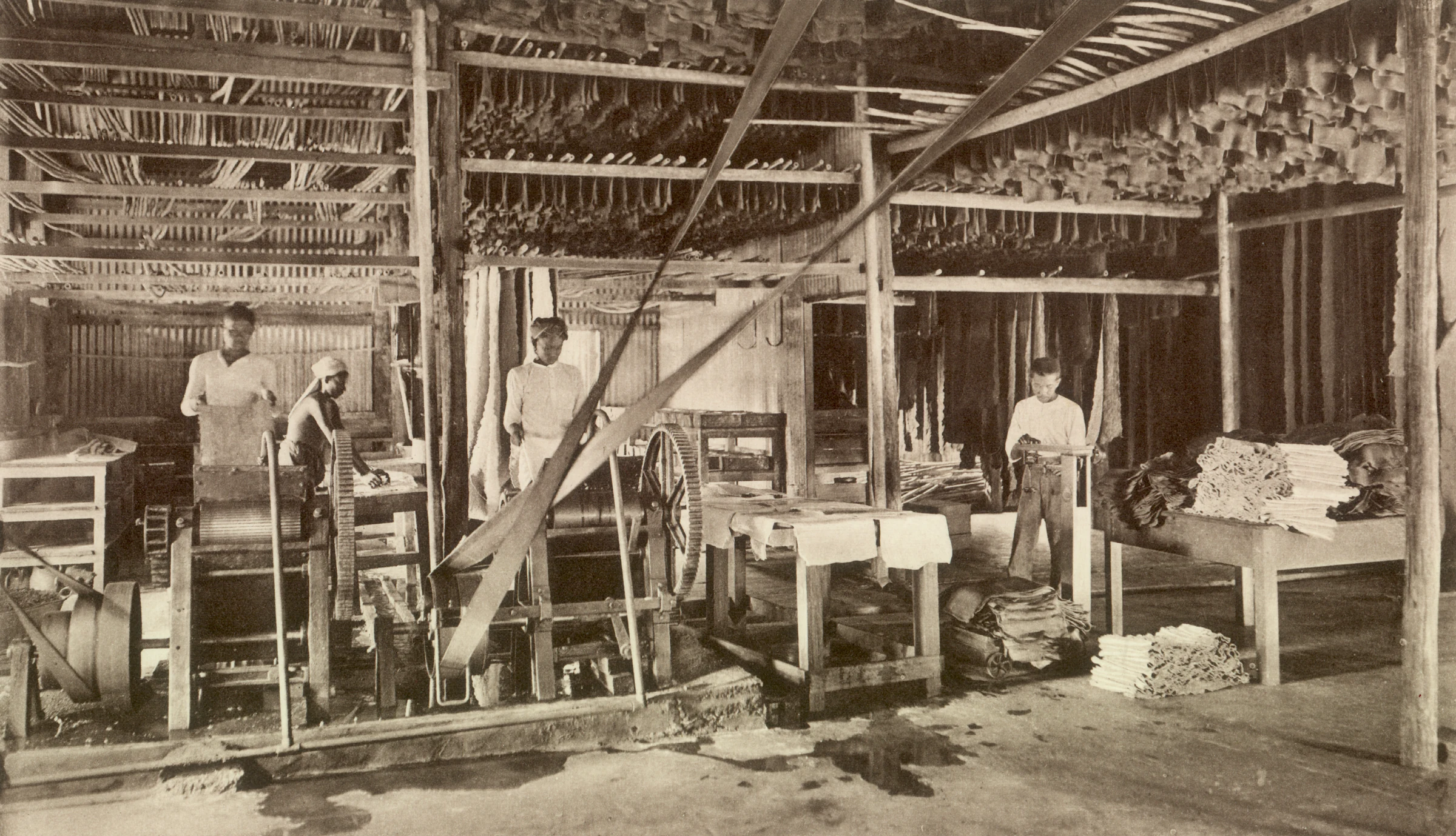 Laman Utama 17 Pekerja memproses getah, sekitar 1910-an