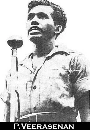 Hartal 1947 15 P. Veerasenan berucap. Koleksi ini mengaitkan imej dengan ucapan Hari Pekerja di Singapura pada 1946.