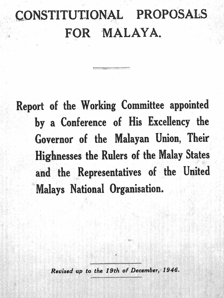 Hartal 1947 4 Constitutional Proposals for Malaya: laporan Jawatankuasa Kerja, Disember 1946. Ini ialah cadangan perlembagaan kolonial, berbeza daripada Perlembagaan Rakyat.