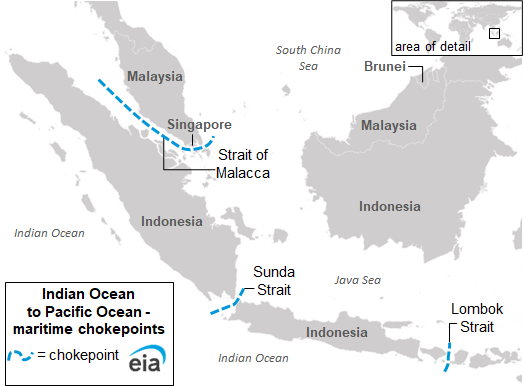 Chokepoints of Power: Maritime Conflict, Global Supply Chains, and Imperialist Rivalry in Southeast Asia 2 Map of the Strait of Malacca, Sunda Strait and Lombok Strait in Southeast Asia.