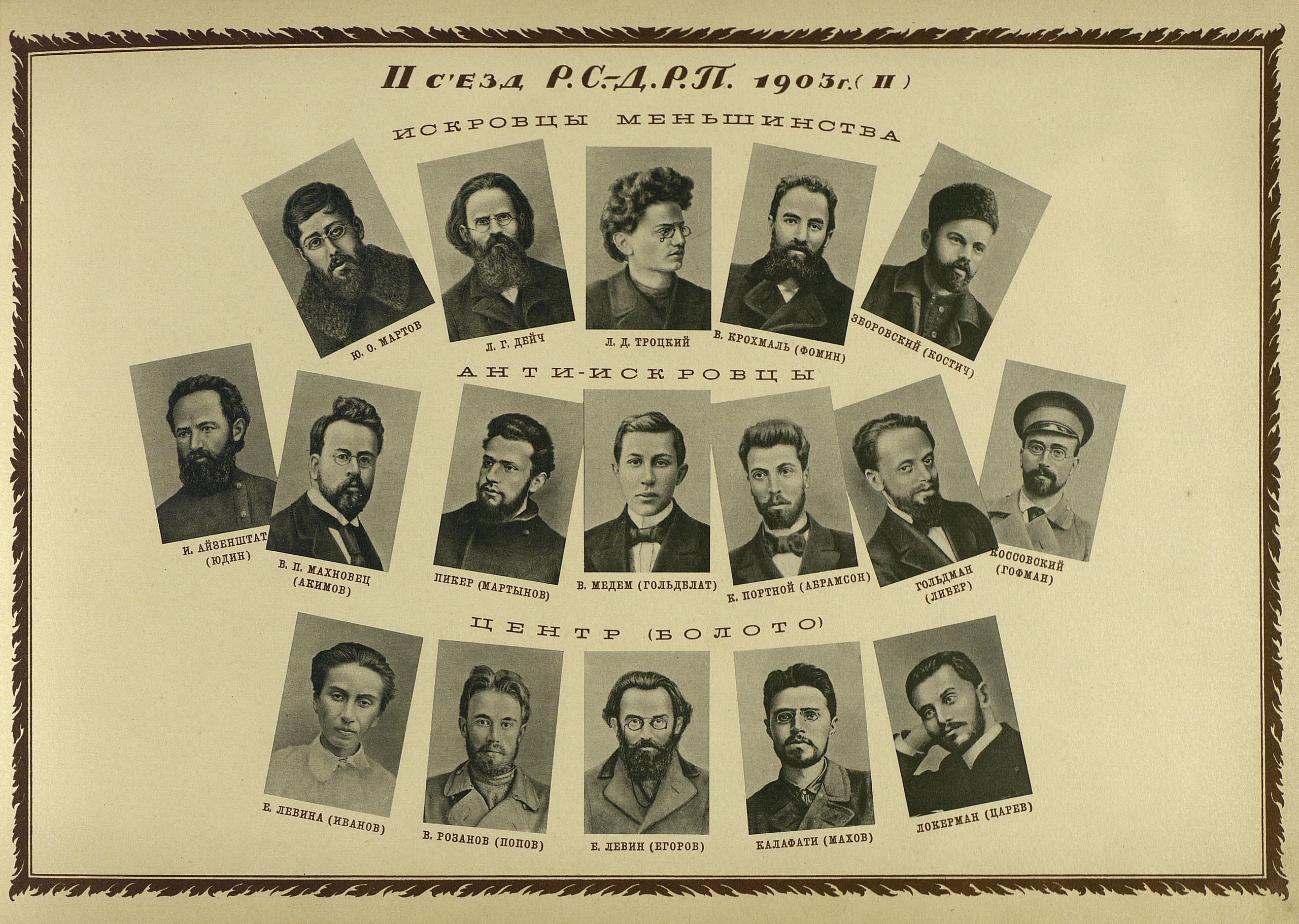 Revolusi Rusia 7 Delegasi Kongres Kedua RSDLP 1903, dihimpunkan dalam montaj potret yang diterbitkan pada 1926.
